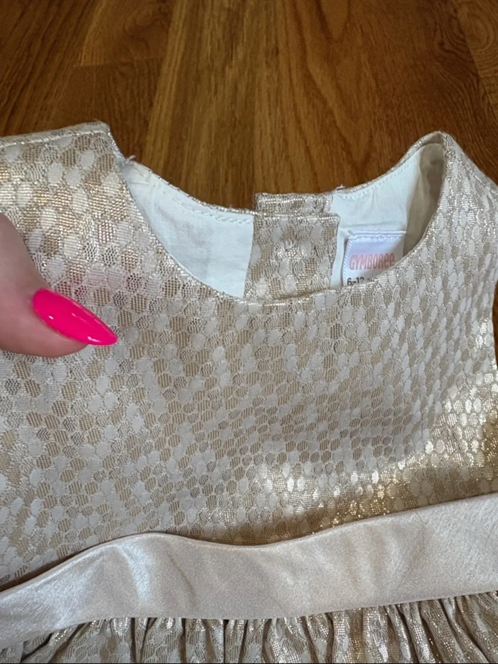Gymboree baby Girls Metallic Gold and Cream Party Dress now back buttons 6-12 mo